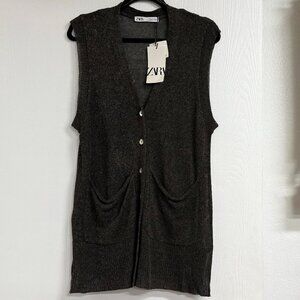 ZARA Knit Waist Coat Jacket Vest IN DARK OLIVE GREEN size S